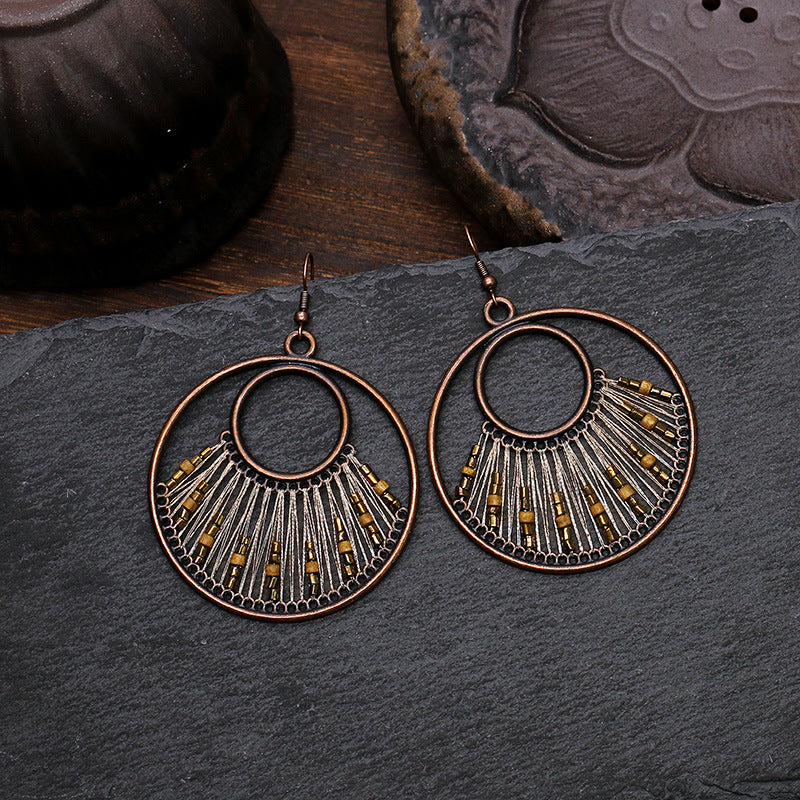 Circular Thread Weave Beaded Earrings