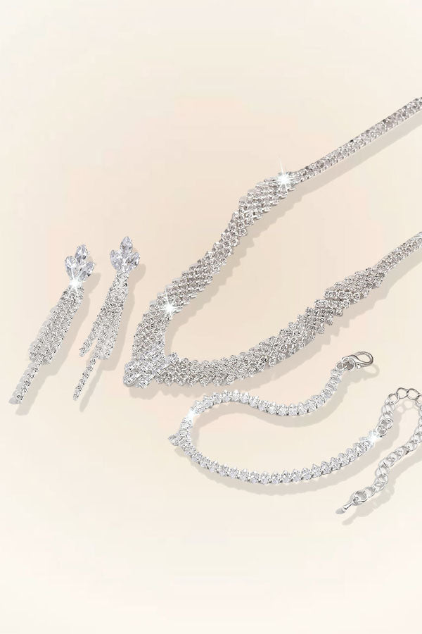 Silver Prom Rhinestone Wedding Jewelry Set
