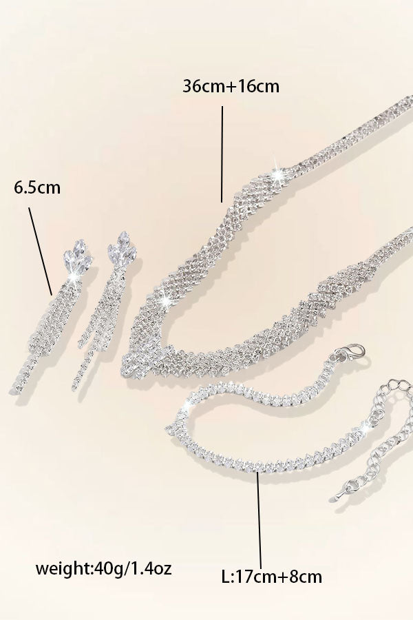 Silver Prom Rhinestone Wedding Jewelry Set