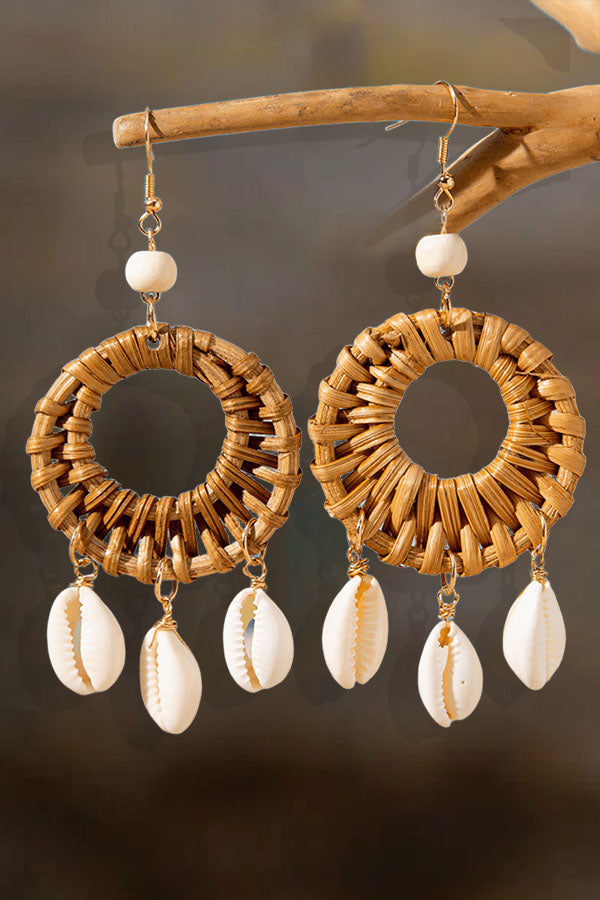 Shell Bohemian Vacation Style Lafite Grass Vine Woven Exaggerated Earrings