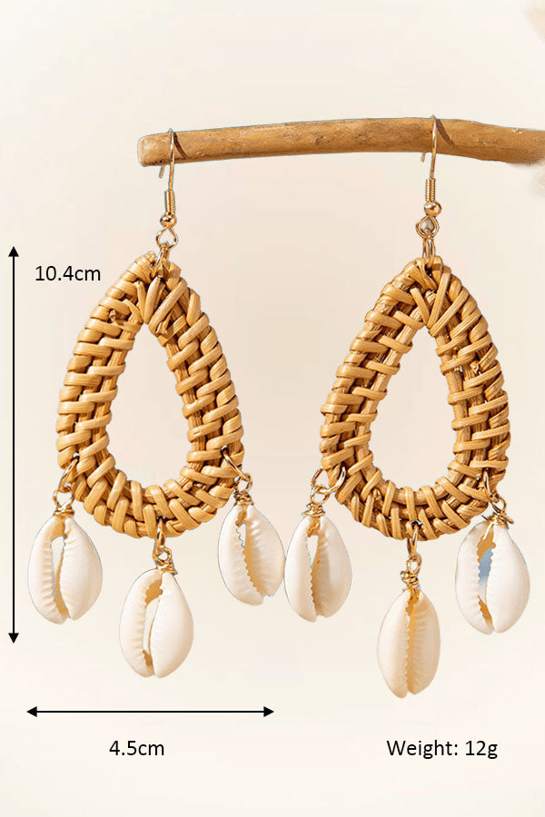 Shell Bohemian Vacation Style Lafite Grass Vine Woven Exaggerated Earrings