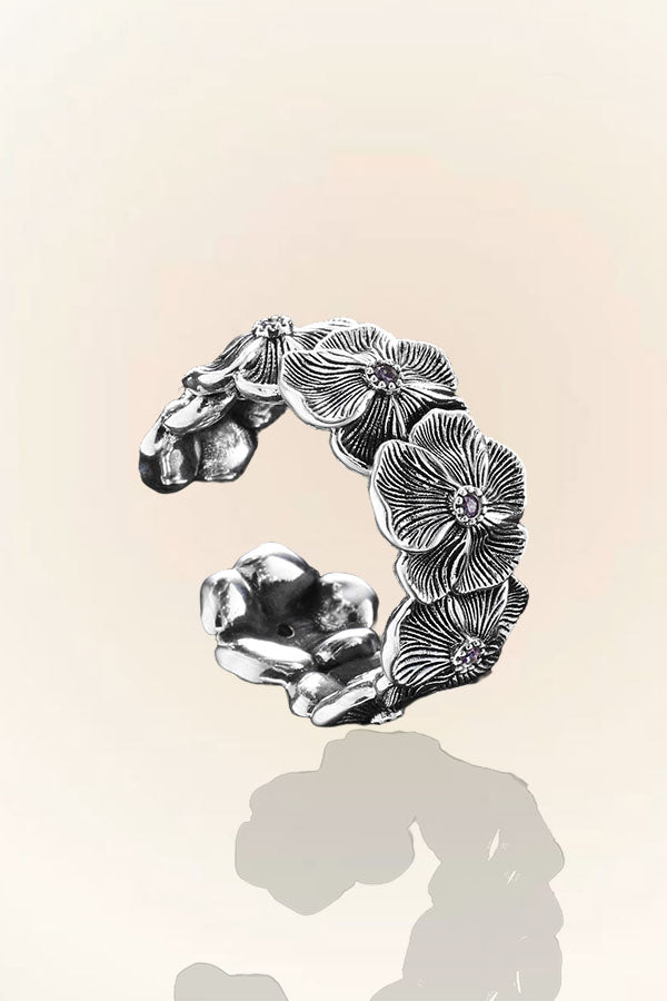 S925 Sterling Silver Vintage Gardenia Wide Ring