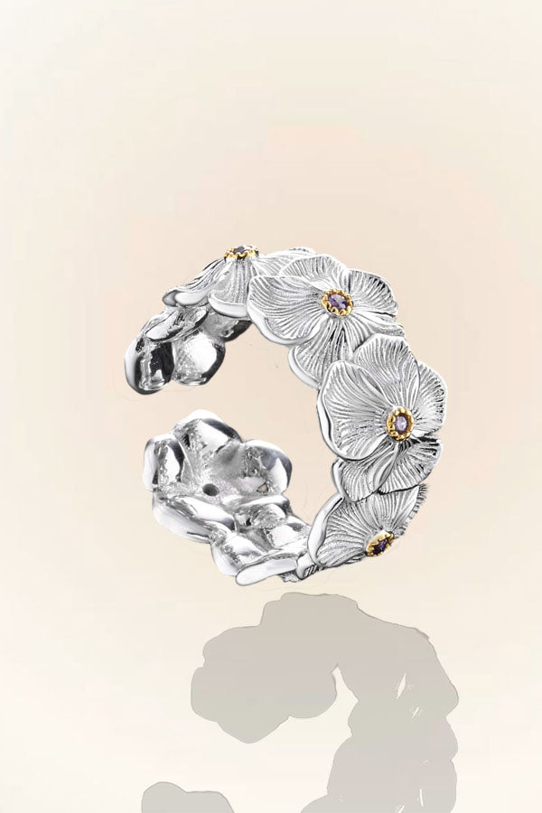 S925 Sterling Silver Vintage Gardenia Wide Ring