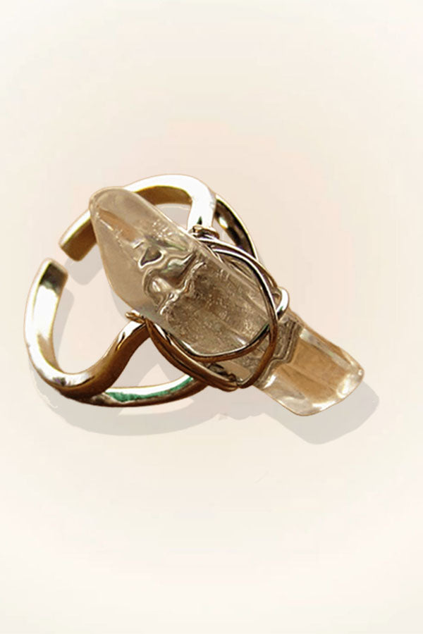 Personalized Exaggerated White Crystal Raw Stone Open Adjustable Ring