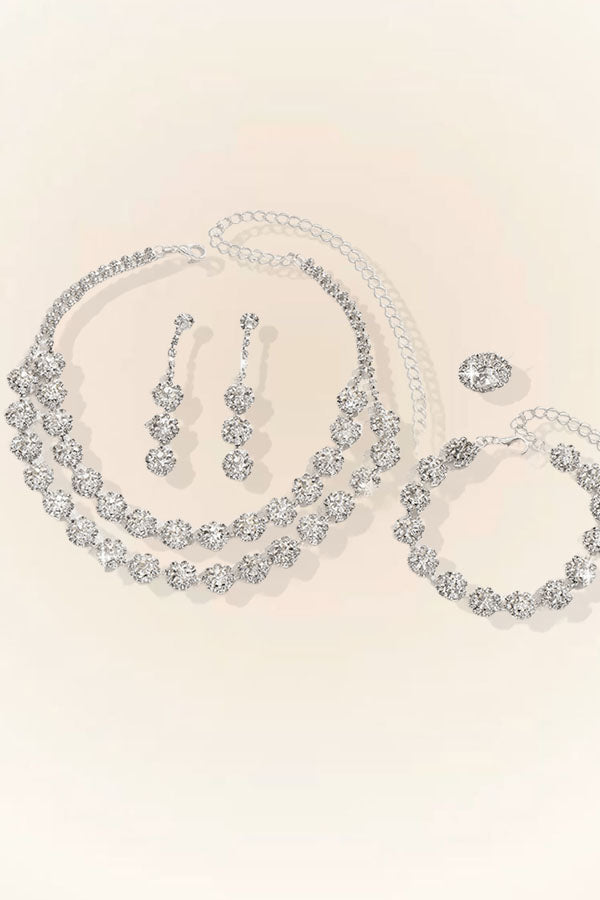 Wedding accessories double layer sunflower diamond necklace earrings set