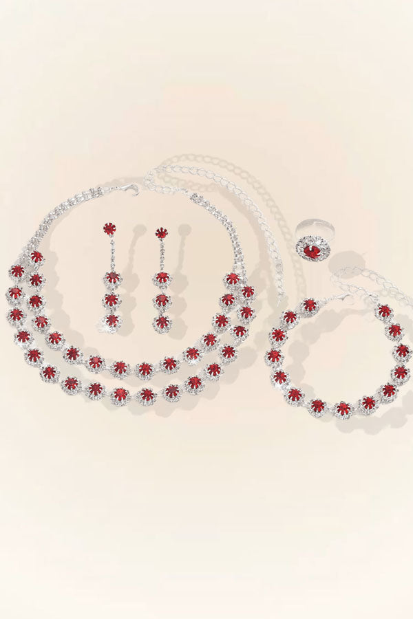 Wedding accessories double layer sunflower diamond necklace earrings set