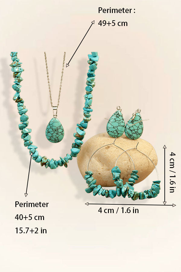 Bohemian Turquoise Irregular Beaded Necklace & Waterdrop Earrings Jewelry Set