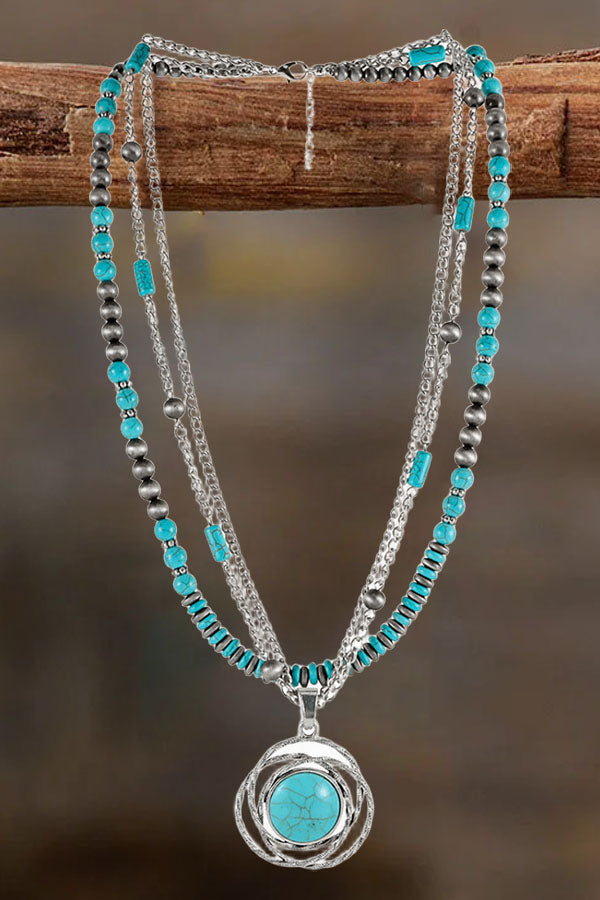 Bohemian Statement Multi-Layer Turquoise Chain Necklace