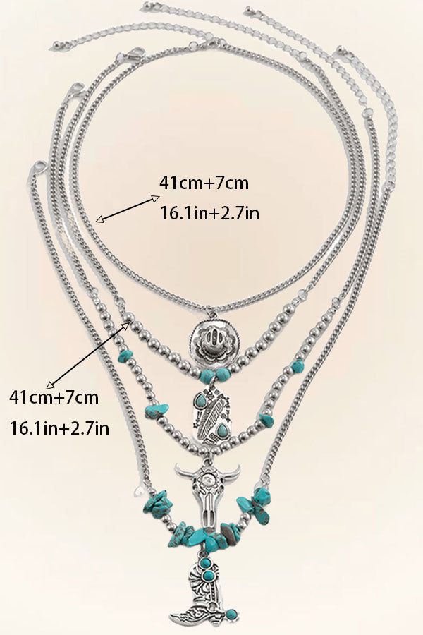 Punk Turquoise Denim Multi-Layer Necklace