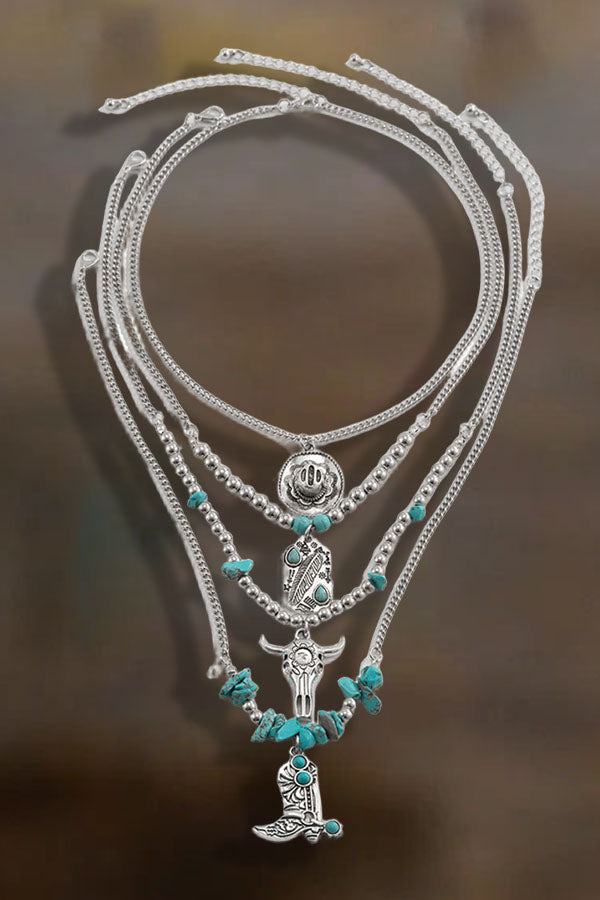 Punk Turquoise Denim Multi-Layer Necklace