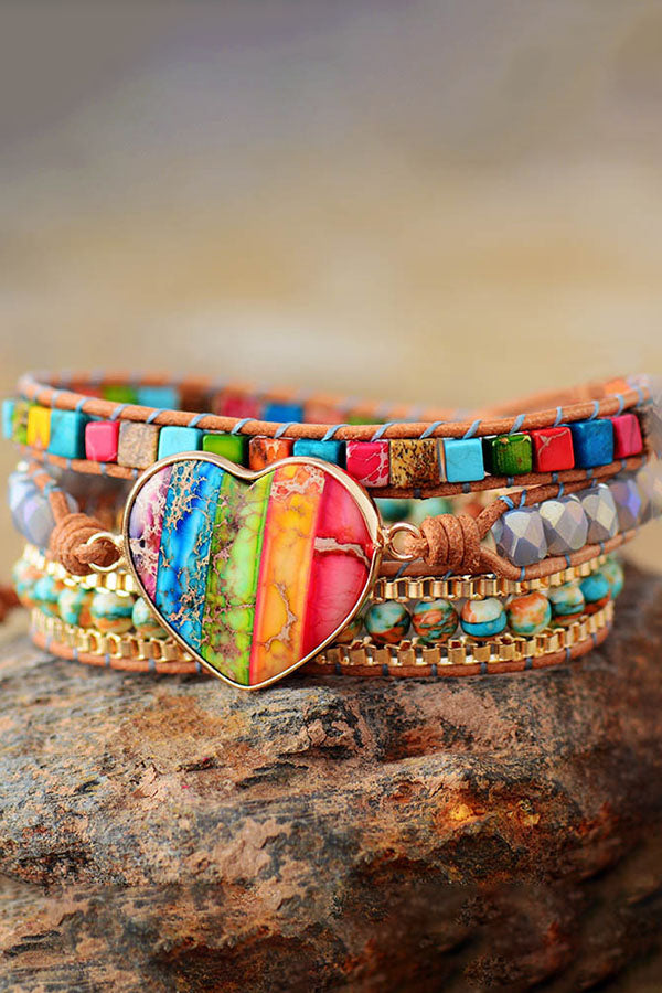 Heart Emperor Stone Leather Braided Turquoise Bracelet