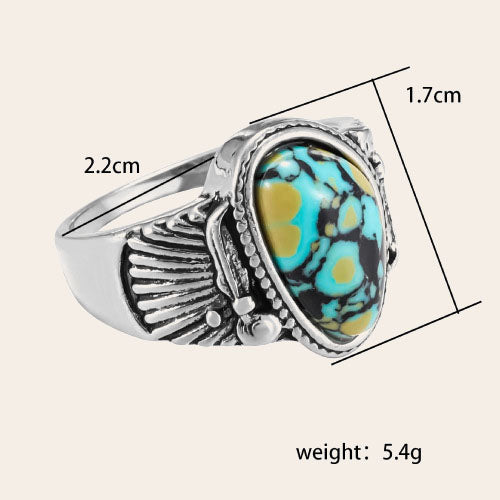 Carved Statement Retro Western Turquoise Ring