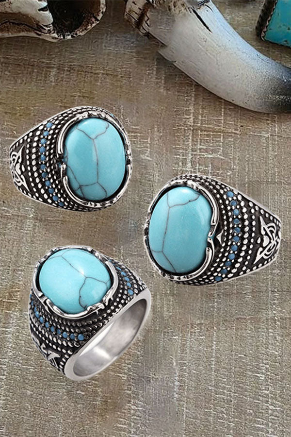 Retro Indian Turquoise Titanium Steel Ring