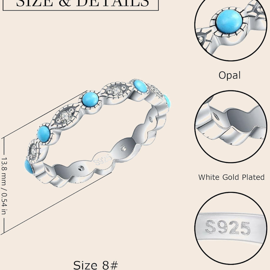 925 Sterling Silver Retro Light Luxury Turquoise Ring