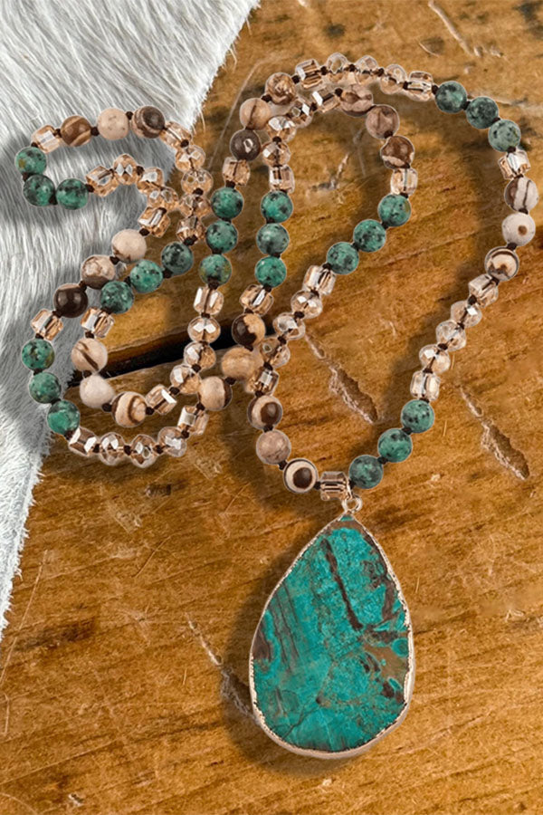 Handcrafted Faceted Water Drop Pine Stone Necklace