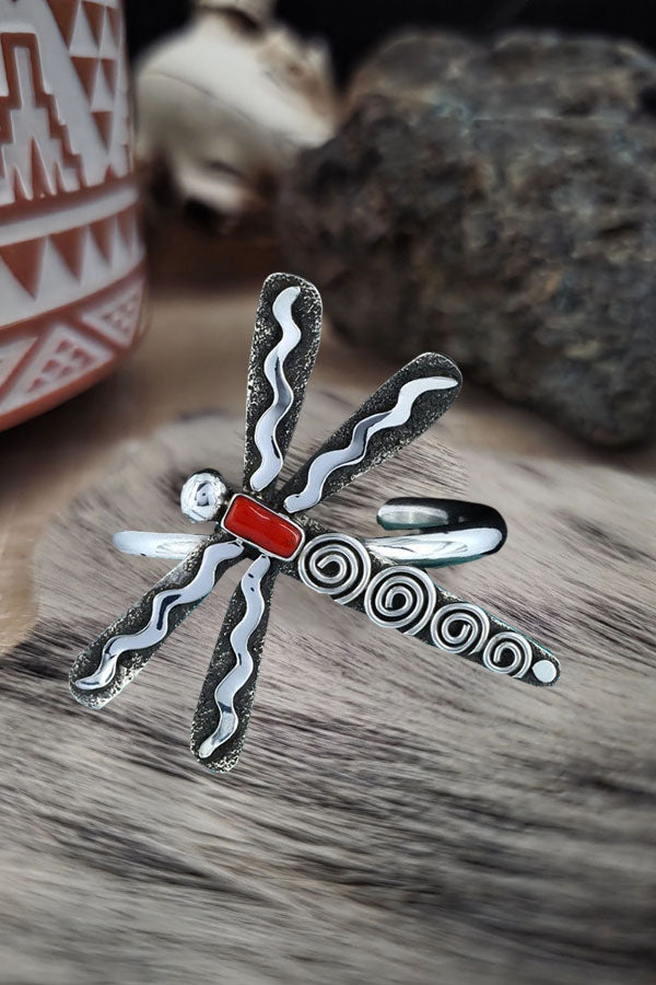 Vintage Insect Dragonfly Silver Turquoise Bracelet