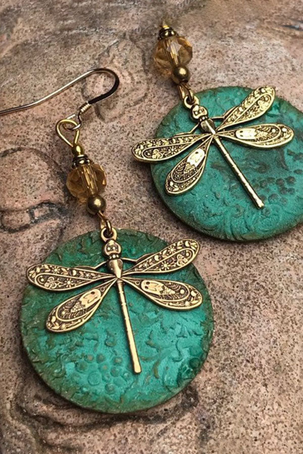 Vintage Bronze Dragonfly Earrings