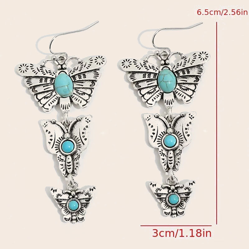 Edgy Turquoise Butterfly Hoops Earrings