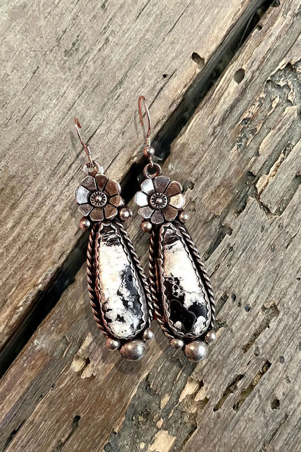 Rustic Flower Embellished Turquoise Earrings
