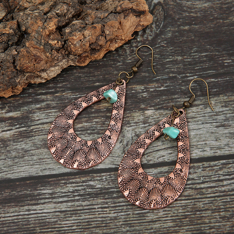 Etched Teardrop Turquoise Earrings