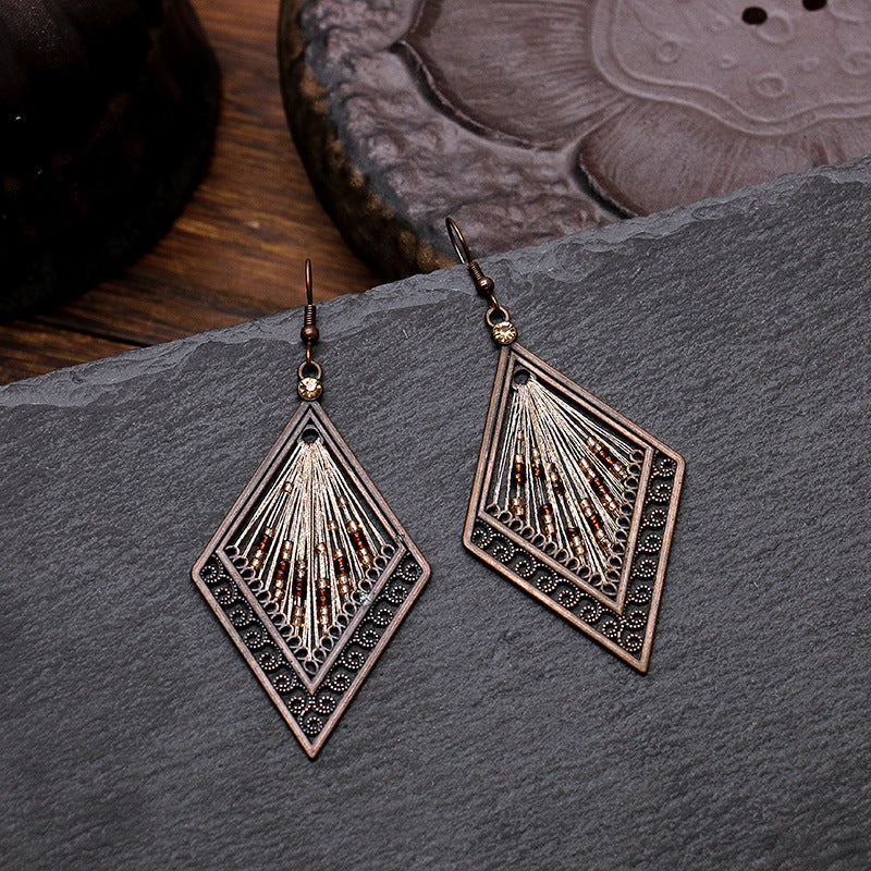 Tribal Geometric Thread Bead Earrings