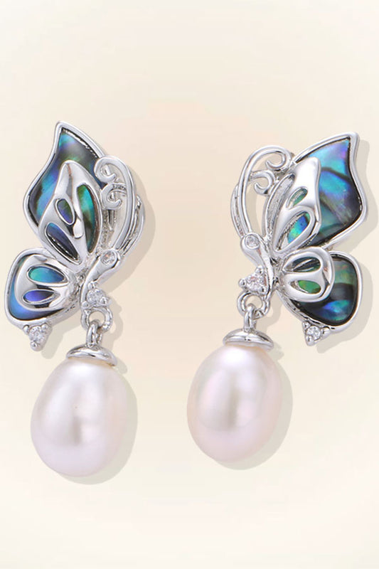 Water Pearl Set Natural Abalone Shell Inlaid Colorful Butterfly Earrings
