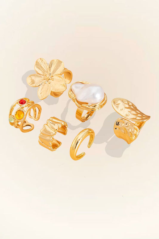 Tarnish-Free Stackable Adjustable Bohemian Pearl Flower Gemstone Midi Finger Knuckle Rings Jewelry