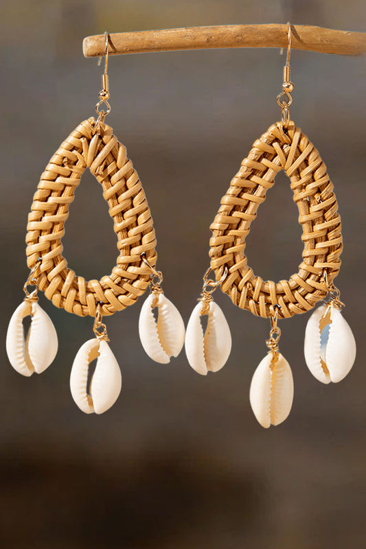 Shell Bohemian Vacation Style Lafite Grass Vine Woven Exaggerated Earrings