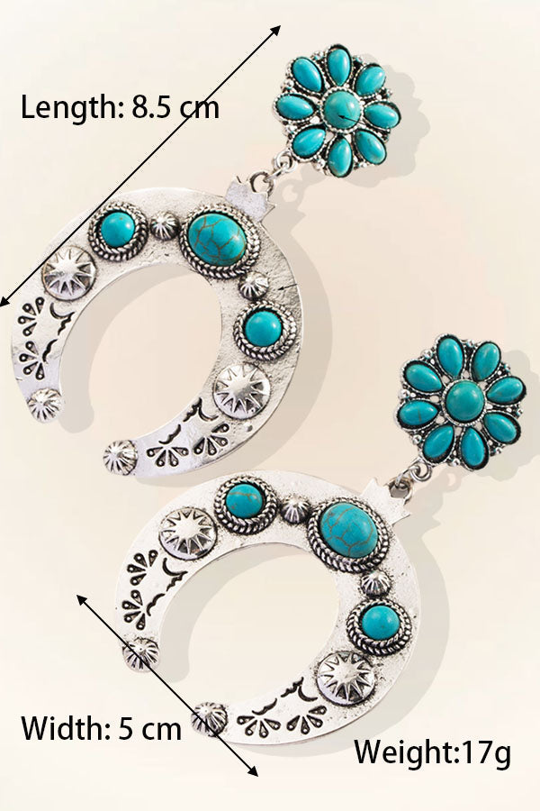Bohemian Ethnic Style Earrings Turquoise Diamond Hollow Earrings