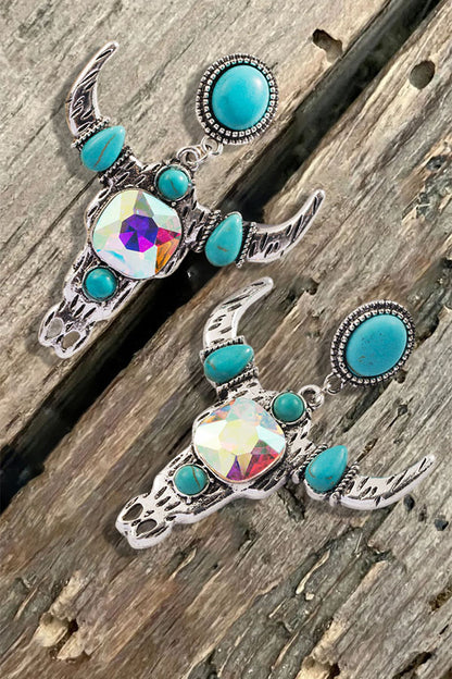 Bohemian Ethnic Style Earrings Turquoise Diamond Hollow Earrings