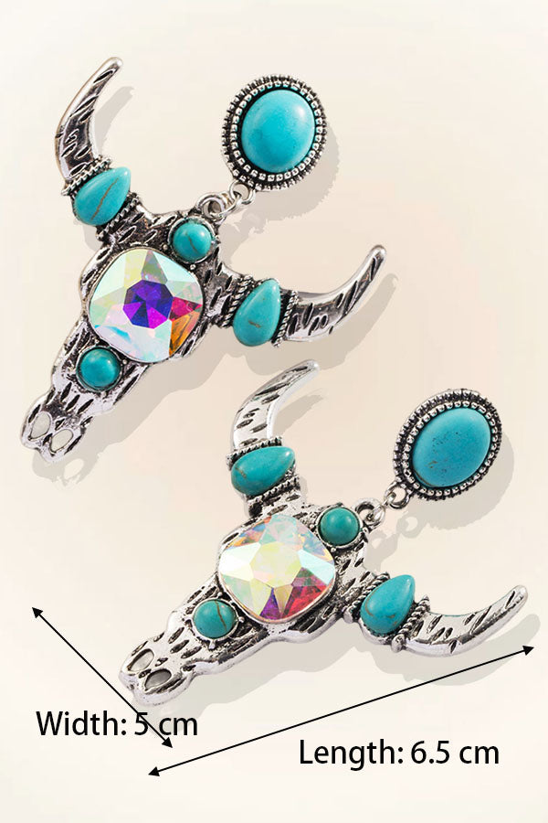 Bohemian Ethnic Style Earrings Turquoise Diamond Hollow Earrings