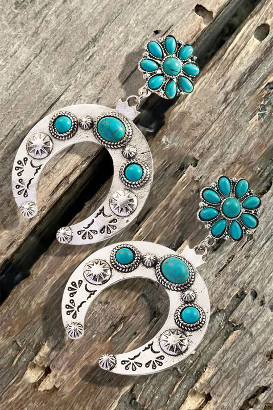 Bohemian Ethnic Style Earrings Turquoise Diamond Hollow Earrings