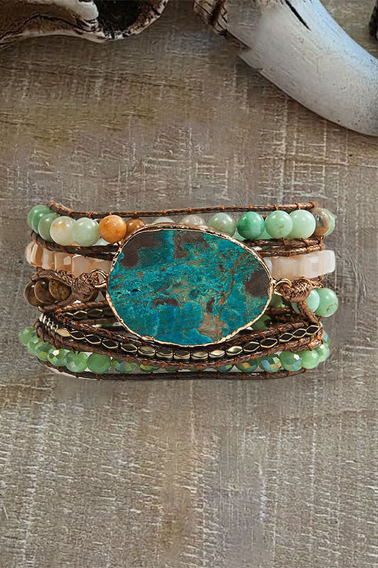 Bohemian Women's Unique Jewelry 6mm Natural Stone Glass Wax Wire Braided Bracele