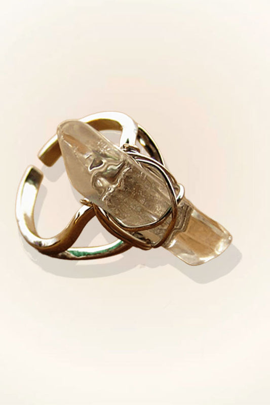 Personalized Exaggerated White Crystal Raw Stone Open Adjustable Ring