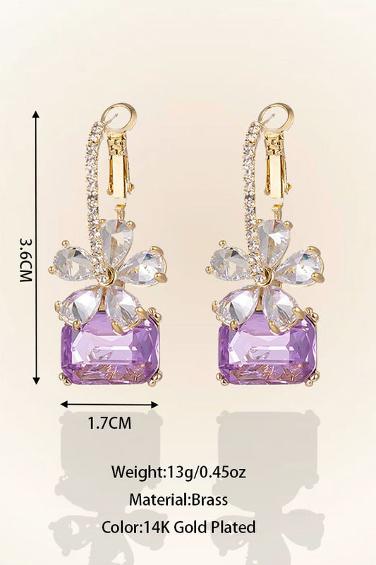 14K Gold Plated Cubic Zirconia Hypoallergenic Natural Purple Teardrop Earrings