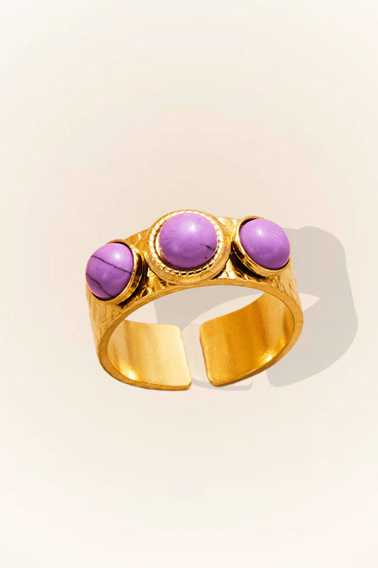 Flower Opening Gold-plated High-end Colored Natural Stone Index Finger Ring