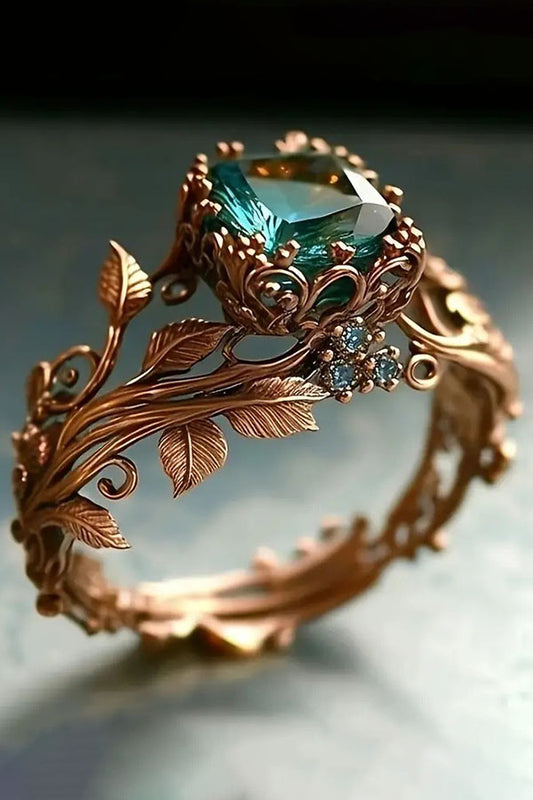 Vintage Crystal Green Leaves Surround Women's Ring