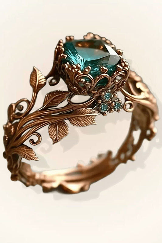 Vintage Crystal Green Leaves Surround Women's Ring