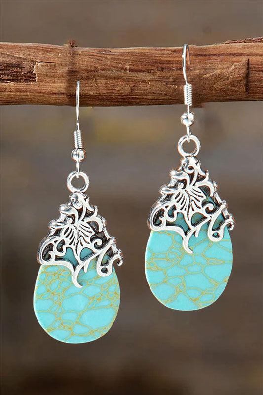 Silver Geometric Metal Turquoise Bohemian Statement Earrings