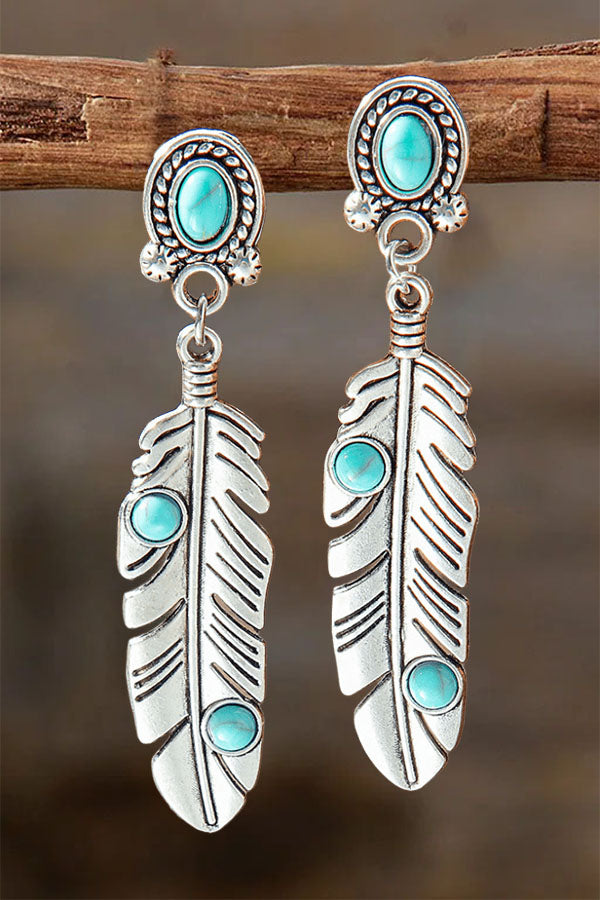 Silver Geometric Metal Turquoise Bohemian Statement Earrings