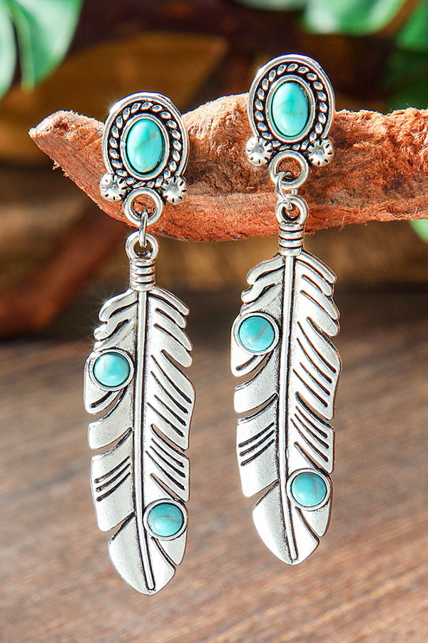 Silver Geometric Metal Turquoise Bohemian Statement Earrings