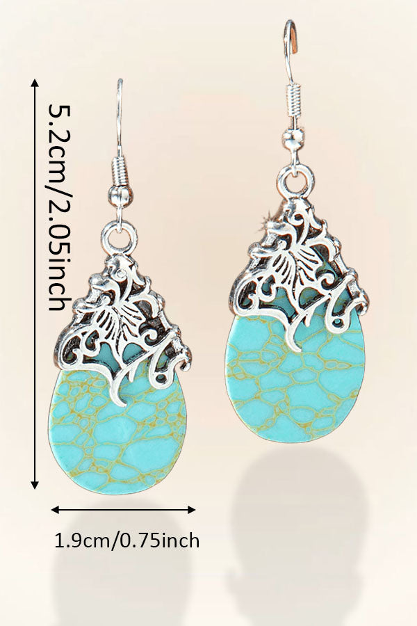 Silver Geometric Metal Turquoise Bohemian Statement Earrings
