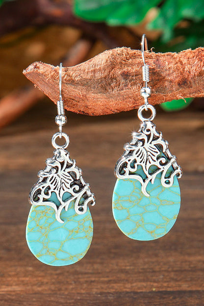 Silver Geometric Metal Turquoise Bohemian Statement Earrings