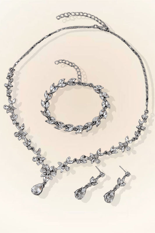 Vintage Luxury Crystal Bridal Wedding Necklace Earrings Set
