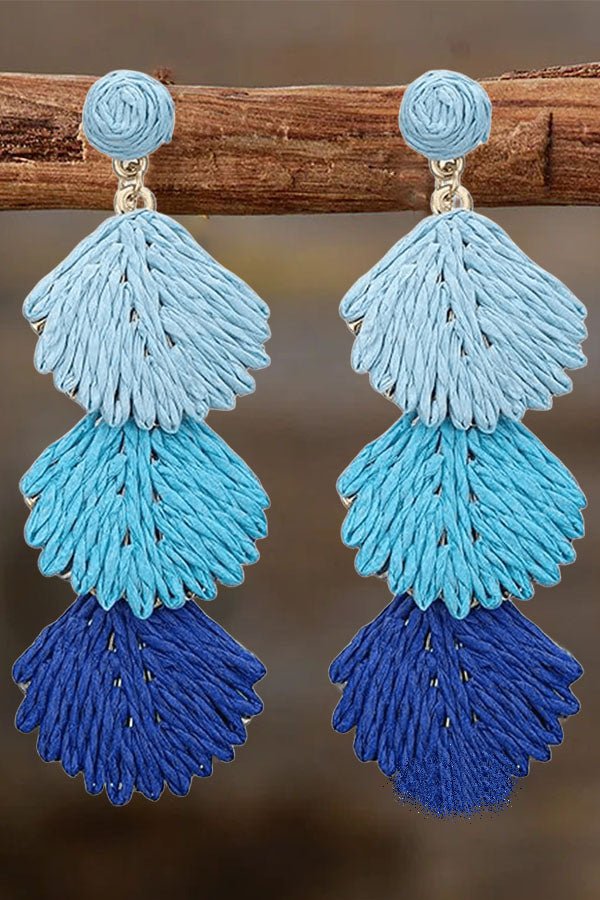 Retro Exaggerated Bohemian Style Raffia Braided Dark And Light Shell Earrings