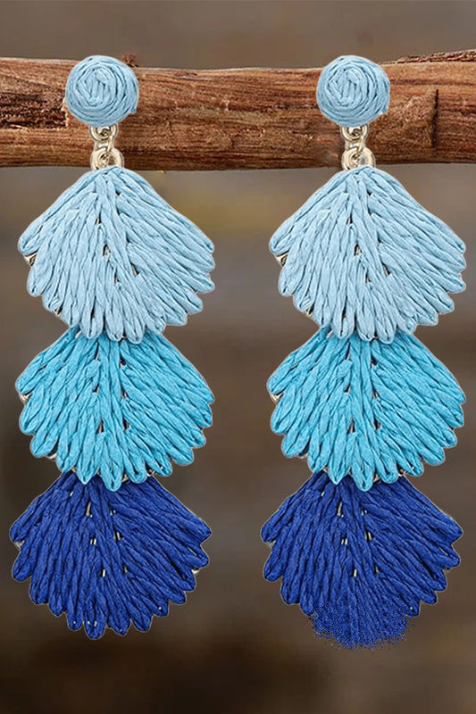 Retro Exaggerated Bohemian Style Raffia Braided Dark And Light Shell Earrings