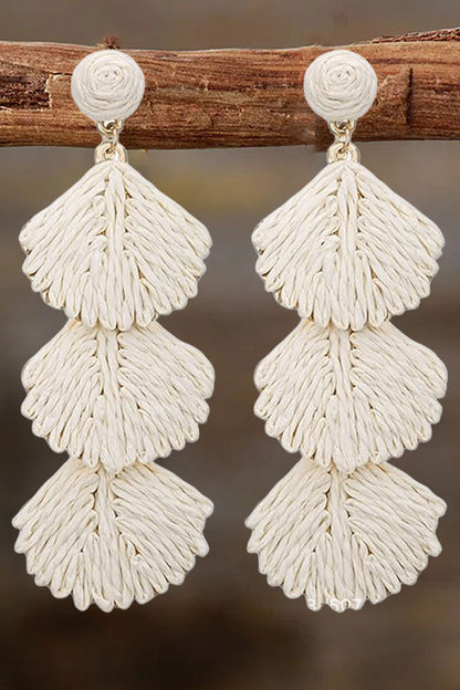 Retro Exaggerated Bohemian Style Raffia Braided Dark And Light Shell Earrings