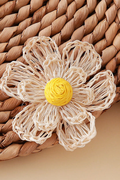 Tropical Holiday Style Handmade Hemp Rope Raffia Woven Creative Flower Earrings