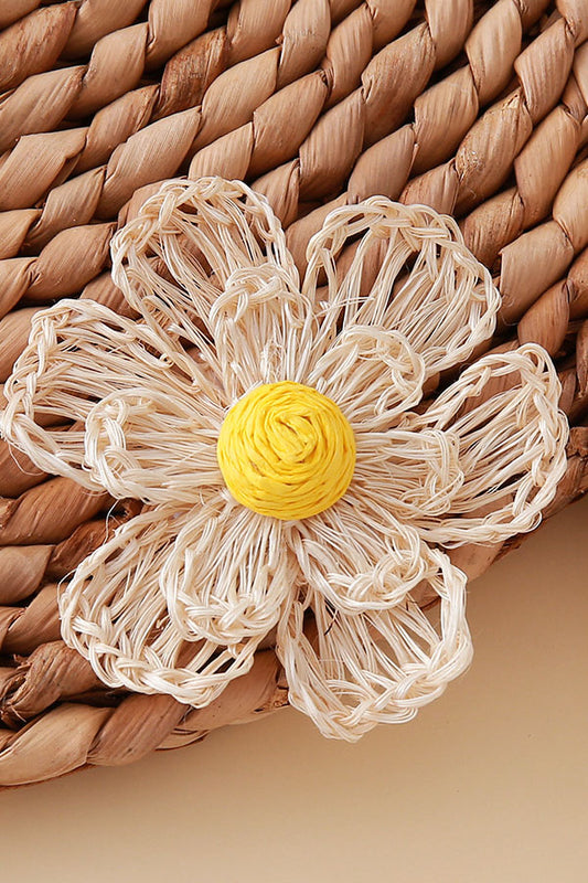 Tropical Holiday Style Handmade Hemp Rope Raffia Woven Creative Flower Earrings