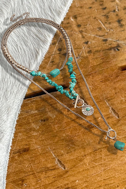 Bohemia 3pcs Toggle Clasp Turquoise Round Disc Pendant Necklace Set